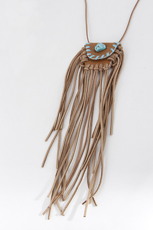 Small Pouch with All Over Fringed Tassel Detail Necklace 5JAD1